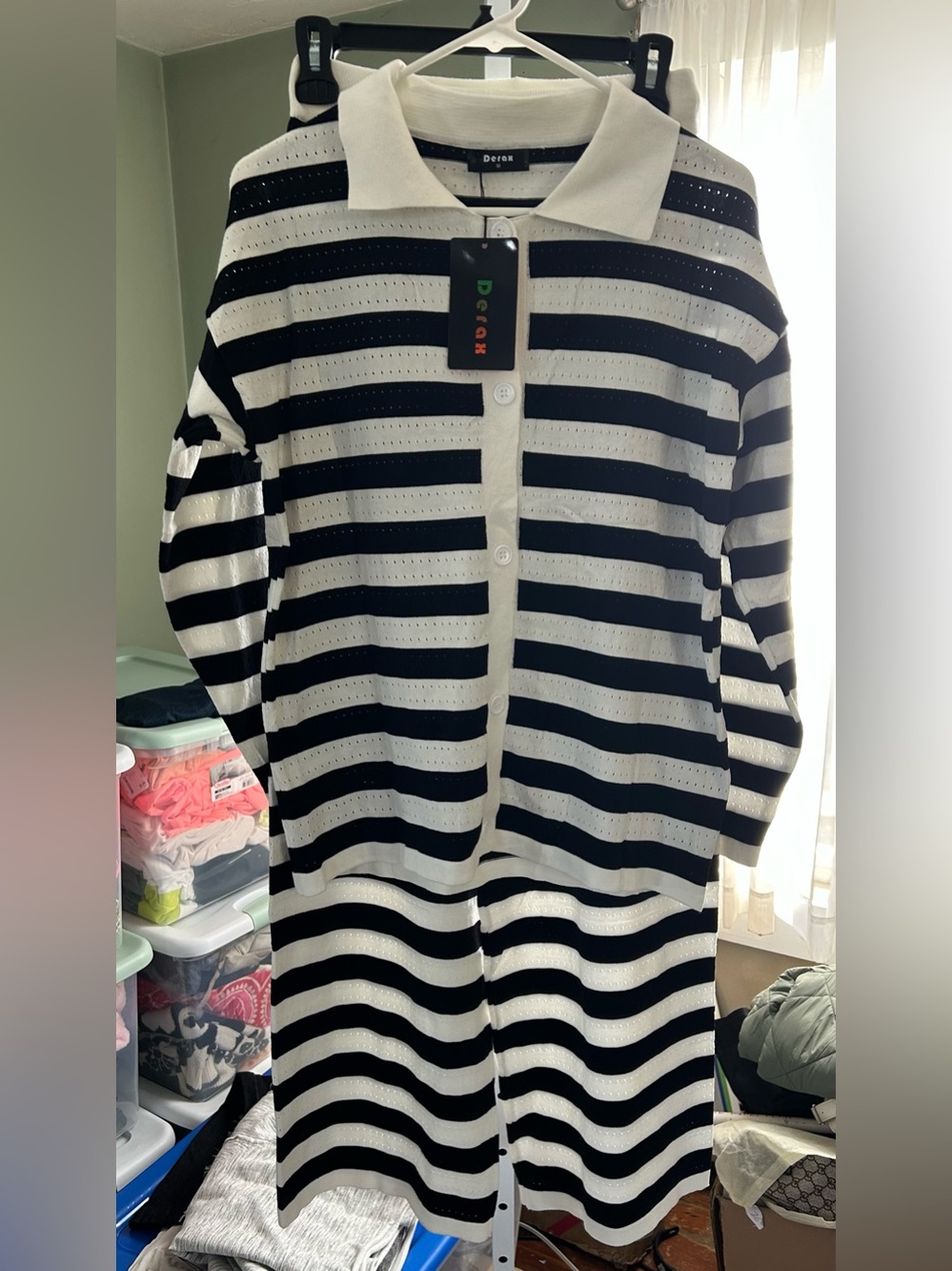 Black and White Striped Knit Set by Derax